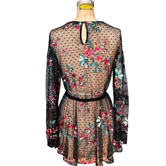 ZARA Sheer Black Floral Embroidered Mesh Blouse Size M - Picture 4 of 5